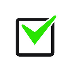 Tick icon vector symbol, checkmark isolated on white background, checked icon or correct choice sign, check mark or checkbox pictogram