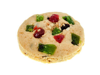 Close up mixed fruits cookie on white background.