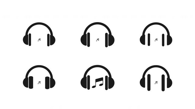 Animation of headphones icon set. Youth music.The movement of the notes. DJ.