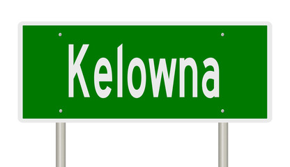 Rendering of a green highway sign for Kelowna British Columbia