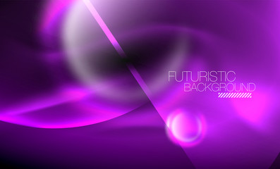 Blurred neon glowing round shapes, abstract circles and lights