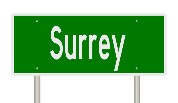 Rendering of a green highway sign for Surrey British Columbia