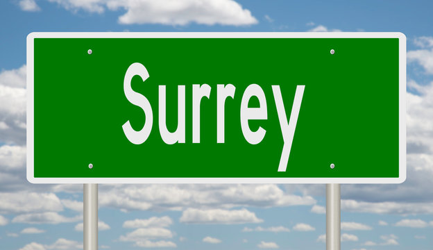 Rendering of a green highway sign for Surrey British Columbia