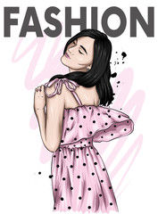 A girl in a beautiful dress. Vector illustration. Clothing and accessories, vintage and retro.