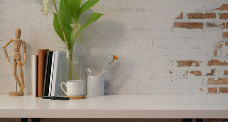 Modern workplace with mock up frame