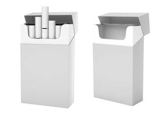 White pack of cigarettes with white filter. Open empty and full packs
