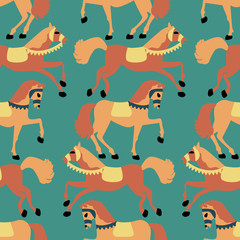 Naklejka premium Yellow and orange horses in a seamless pattern design