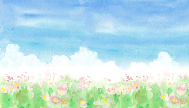 抽象的な花畑の風景、水彩イラスト背景 © Keiko Takamatsu