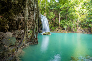 Beautiful waterfall in Erawan waterfall National Park in Kanchanaburi, Thailand