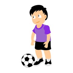 A little boy with a soccer ball. Color vector illustration isolated on white background.