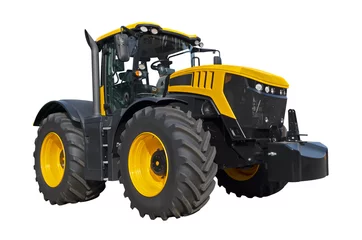 Wall murals Tractor Big yellow agricultural tractor isolated on a white background