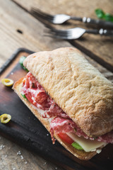 Big italian sandwich. Salami sandwich