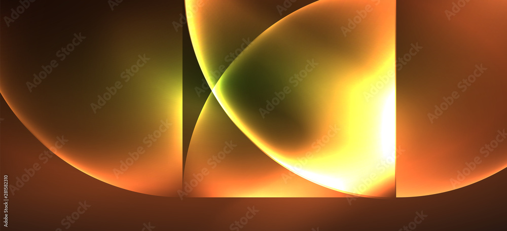 Fototapete techno glowing glass geometric shapes vector background, futuristic dark template with neon light ef