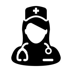 Gynecologist icon vector female person profile avatar with a stethoscope for medical doctor consultation in Glyph Pictogram illustration