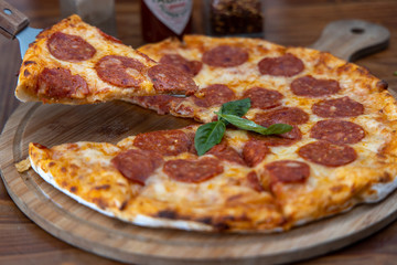 Pepperoni pizza on the table