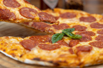 Pepperoni pizza on the table