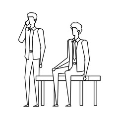 elegant businessmen calling with cellphones in the park chair