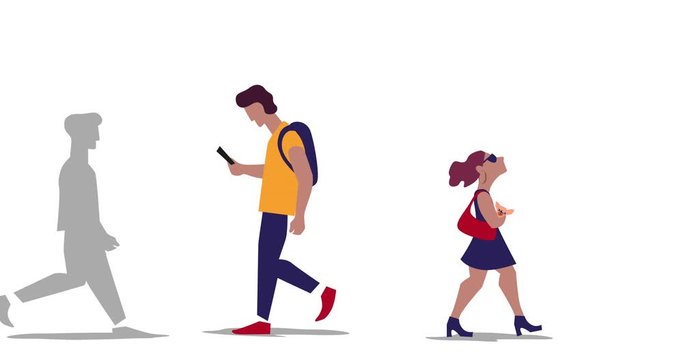 Animation of people going. Clip art, illustration in cartoon style, drawing of different characters.