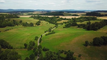 drone aerial footage, flying over thuringian landscape