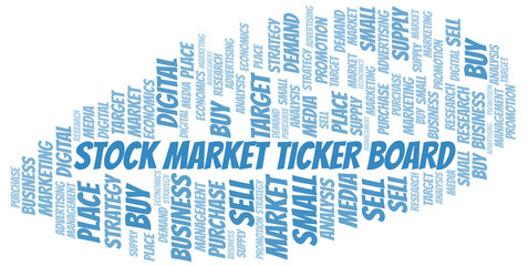 Obraz premium Stock Market Ticker Board word cloud. Vector made with text only.