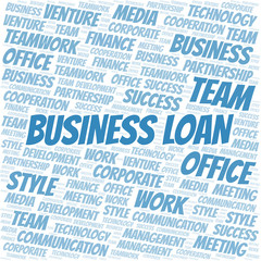 Business Loan word cloud. Collage made with text only.