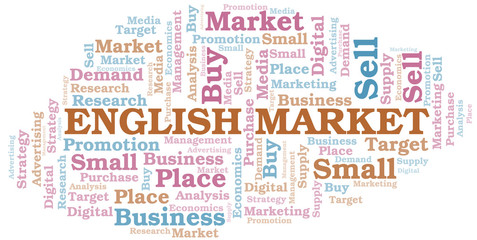 English Market word cloud. Vector made with text only.