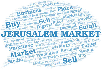 Jerusalem Market word cloud. Vector made with text only.