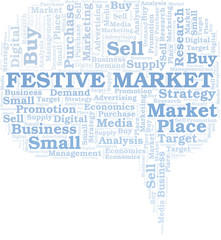 Festive Market word cloud. Vector made with text only.