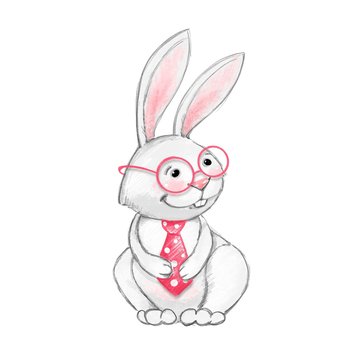 Cute rabbit with glasses. Cartoon bunny illustration