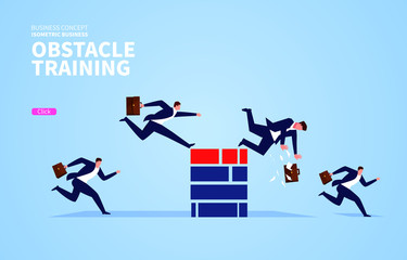a group of businessmen conduct obstacle training competitions