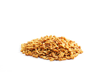 A bunch of fenugreek (Trigonella) on a white background macro