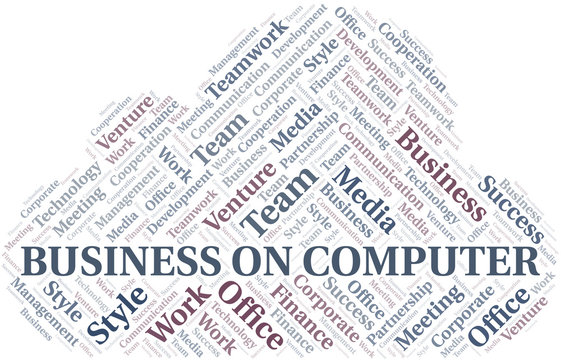 Business On Computer word cloud. Collage made with text only.