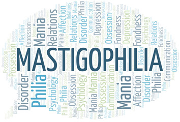 Obraz premium Mastigophilia word cloud. Type of Philia.