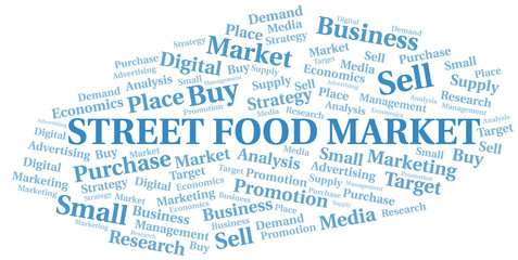 Street Food Market word cloud. Vector made with text only.
