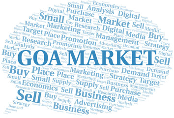 Goa Market word cloud. Vector made with text only.