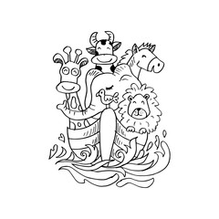 Cute animals on boat. cartoon illustration.