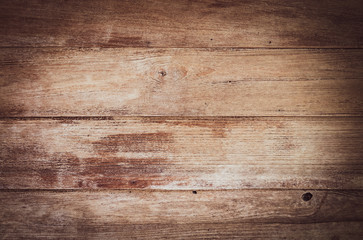 Fototapeta na wymiar Empty old grunge dark brown nailed hard wood. Plank horizontal background texture.