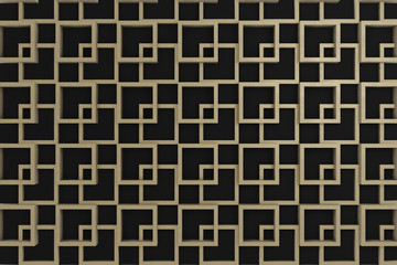 abstract 3d render, black background with wooden blocks 