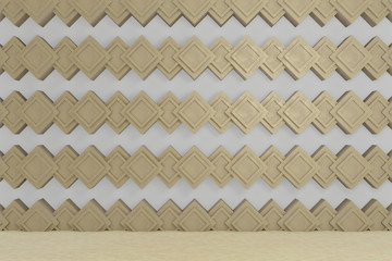 white wall with diamond wood blocks, empty room, background, 3d rendering