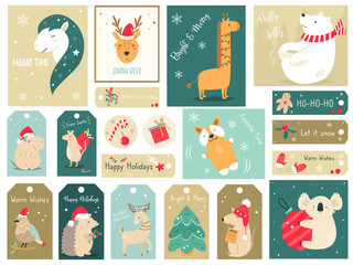 Christmas holiday set with a hand drawn animals.