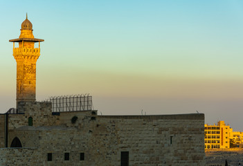 Jerusalem holy places Panoramic view of the Temple Mount, Dome of the Rock and Al Aqsa Mosque from...