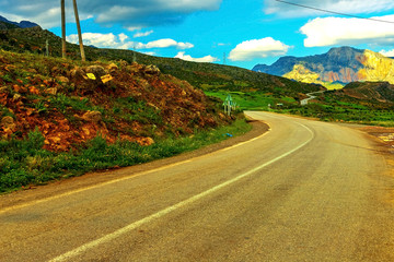 Beautiful mountain landscape. View of the Road to the mountain