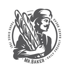baker with french baguette