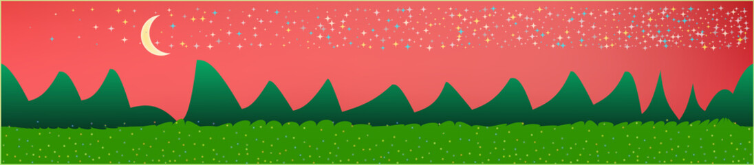 Coral sky, and mountains landscape. 