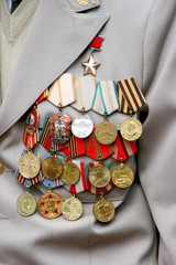 Soviet WW2 military awards on veteran chest