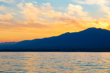 sky sunset sea. Beautiful clouds, soft colors. Natural background