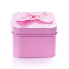 Pink surprise gift box with pink ribbon isolate