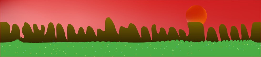 Coral sky, and mountains landscape. 