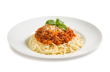 pasta bolognese on white background  