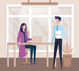 elegant business couple workers in the office